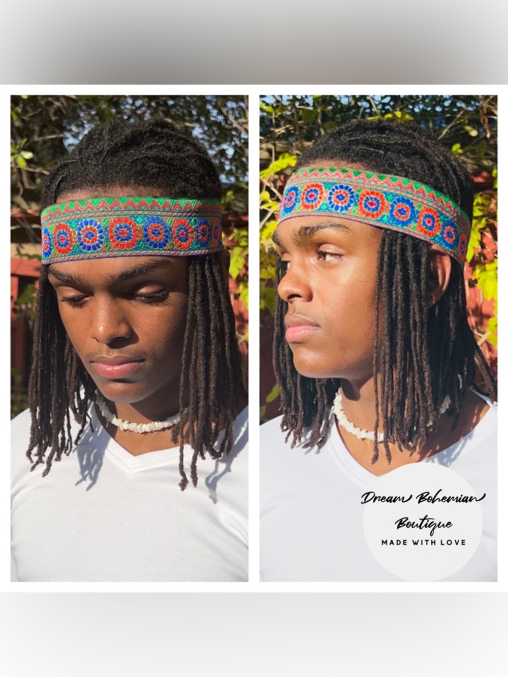 2/$9.00 Handmade Boho Headband Size (23-23 1/2β) Elastic Back Unisex - Picture 5 of 7